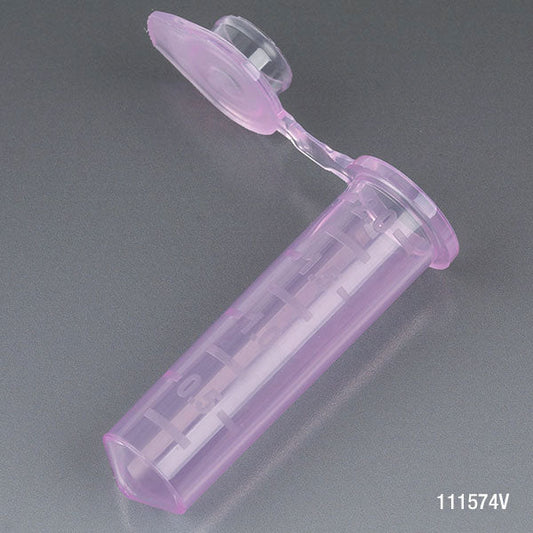 Globe Scientific 111574V Microcentrifuge Tube 2.0mL PP Attached Snap Cap Graduated Violet Certified Rnase Dnase and Pyrogen Free 500/Stand Up Zip Lock Bag