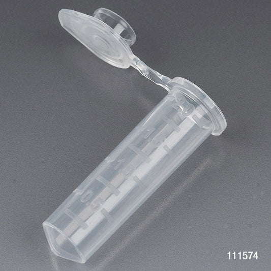 Globe Scientific 111574 Microcentrifuge Tube 2.0mL PP Attached Snap Cap Graduated Natural Certified Rnase Dnase and Pyrogen Free 500/Stand Up Zip Lock Bag