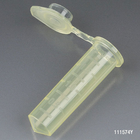Globe Scientific 111574Y Microcentrifuge Tube 2.0mL PP Attached Snap Cap Graduated Yellow Certified Rnase Dnase and Pyrogen Free 500/Stand Up Zip Lock Bag