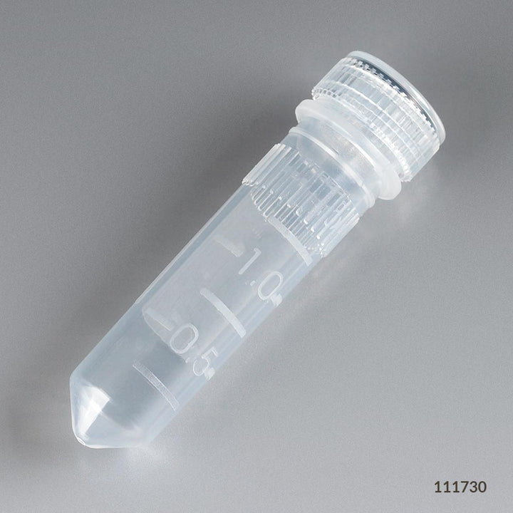Globe Scientific 111730 Microtube 2mL Attached Screw Cap for Color Insert with O-Ring STERILE PP 500/Bag 2 Bags/Unit