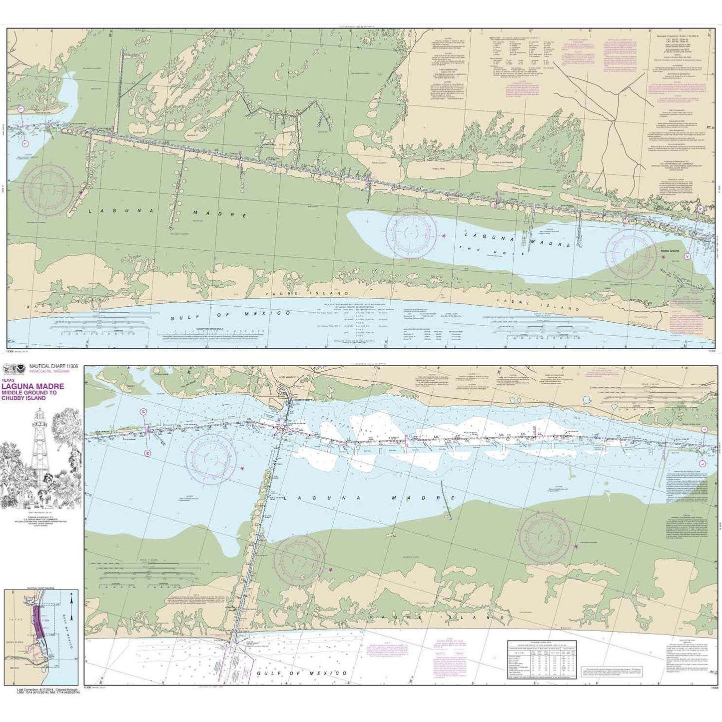 Paradise Clay NO_11306 HISTORICAL NOAA Chart Intracoastal Waterway Laguna Madre Middle Ground to Chubby Island