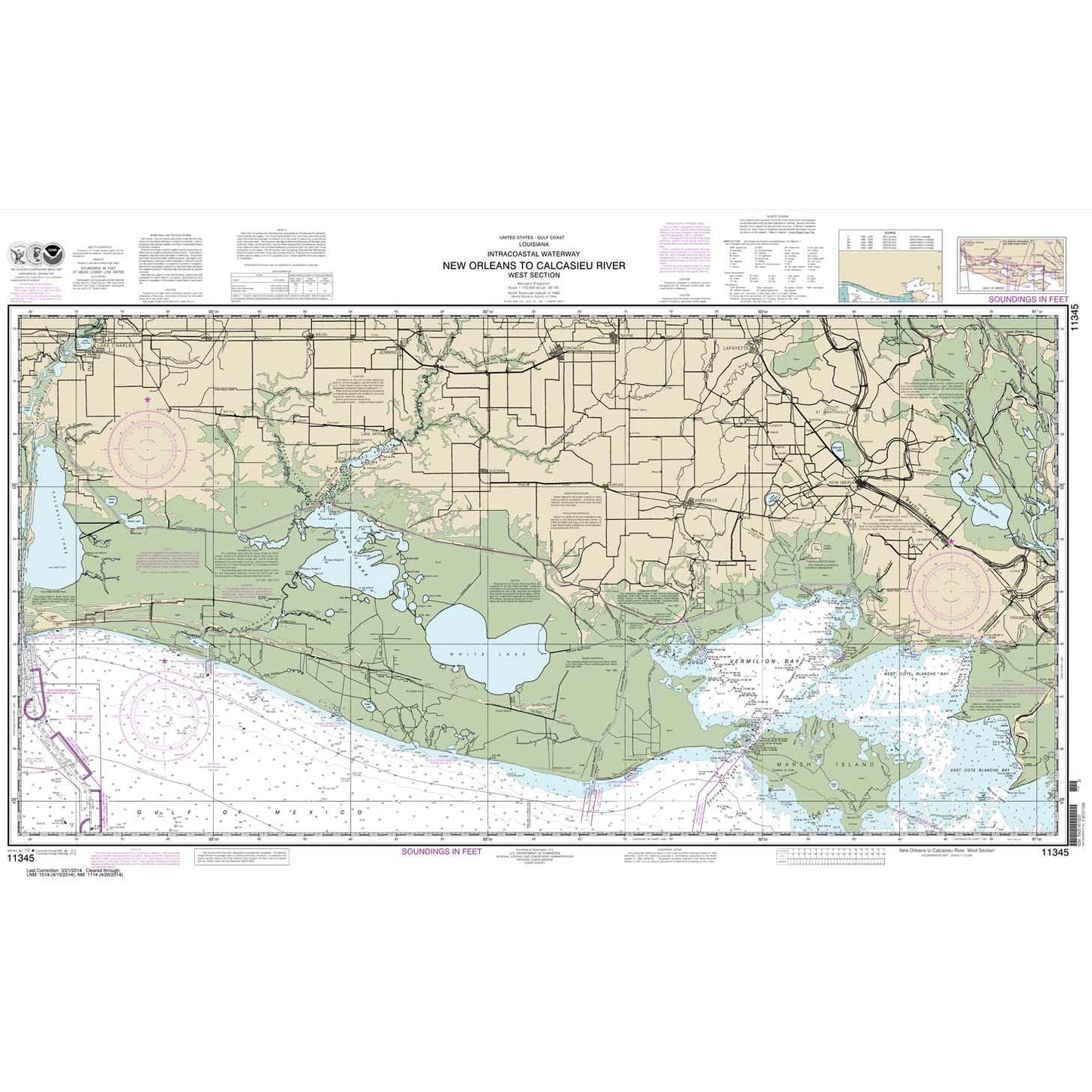 Paradise Clay NO_11345 HISTORICAL NOAA Chart Intracoastal Waterway New Orleans to Calcasieu River West Section