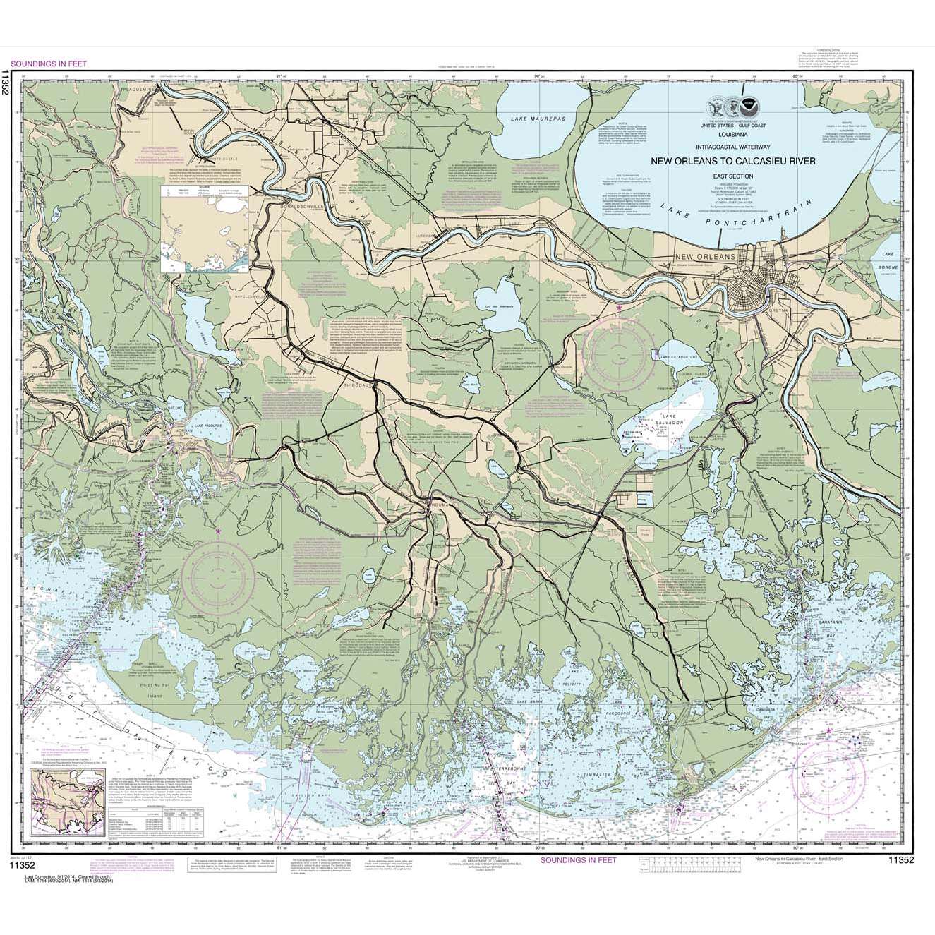 Paradise Clay NO_11352 HISTORICAL NOAA Chart Intracoastal Waterway New Orleans to Calcasieu River East Section