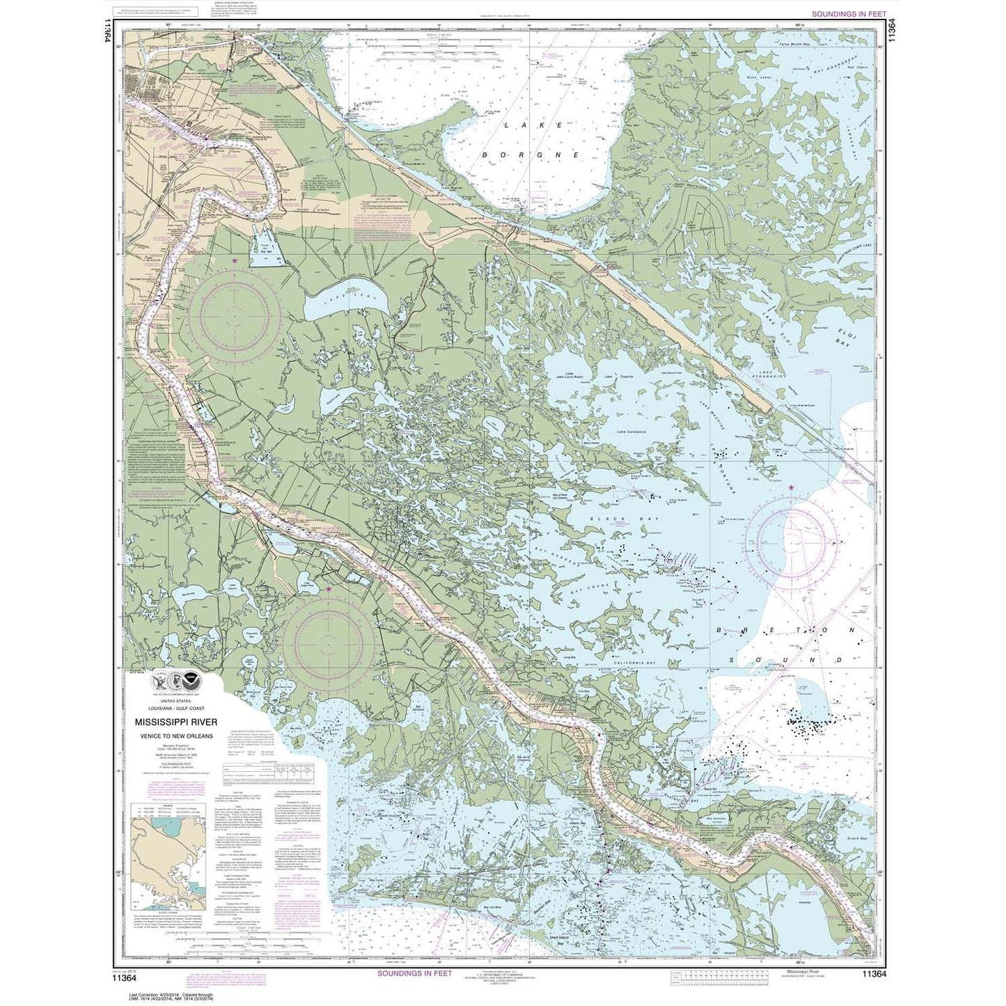 Paradise Clay NO_11364 HISTORICAL NOAA Chart Mississippi River-Venice to New Orleans
