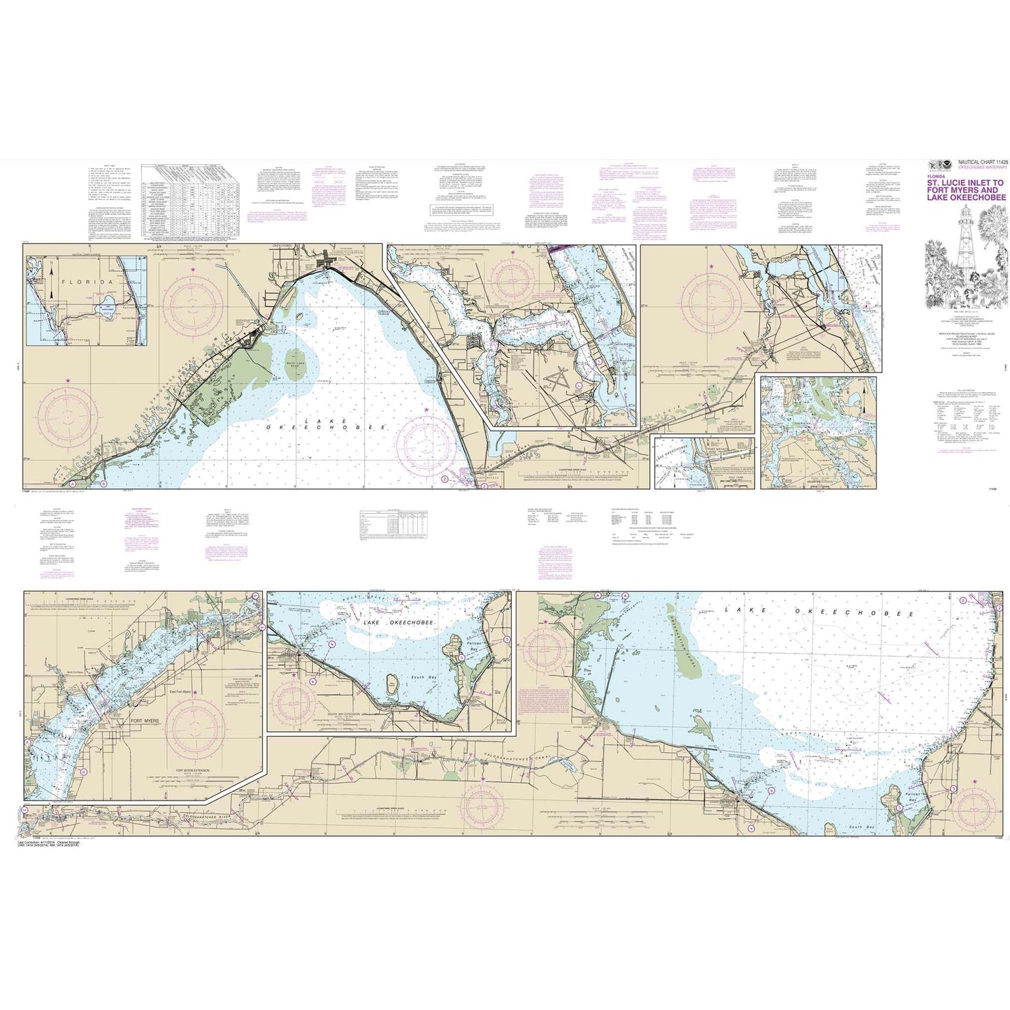 Paradise Clay NO_11428 HISTORICAL NOAA Chart Okeechobee Waterway St. Lucie Inlet to Fort Myers; Lake Okeechobee