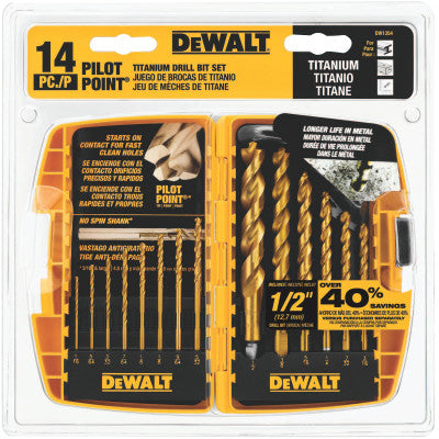 Dewalt DW1354 14Pc Titanium Pp Drill Bit Set W/1/2"