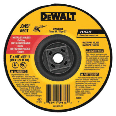 Dewalt DW8426H 6" X .045" X 5/8" - 11 Hp Cutoff Wheel