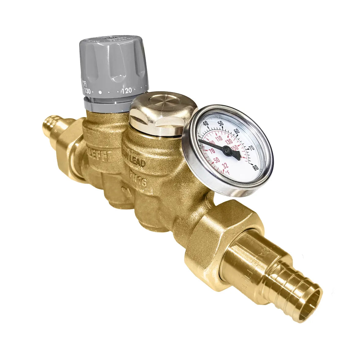 Caleffi 116151AC 007 ThermoSetter™Adjustable Thermal Balancing Valve 3/4" PEX crimp unions, gauge