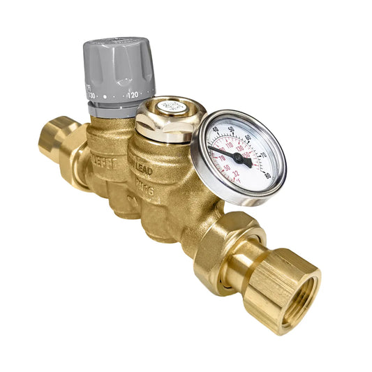 Caleffi 116250AC 002 ThermoSetter™Adjustable Thermal Balancing Valve 3/4" FNPT unions, gauge, 160F therm. dis. cartridge