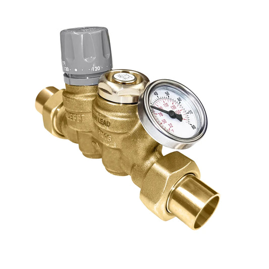 Caleffi 116250AC 009 ThermoSetter™Adjustable Thermal Balancing Valve 3/4" sweat unions, gauge, 160F therm. dis. cartridge