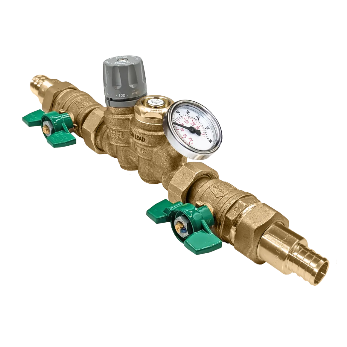 Caleffi 116650AC 007 ThermoSetter™Adjustable Thermal Balancing Valve 3/4" PEX crimp unions, gauge, 140 therm. dis. cartridge