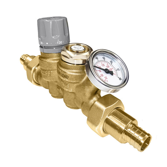 Caleffi 116240AC 008 ThermoSetter™Adjustable Thermal Balancing Valve ½” PEX expansion unions, gauge, 160F therm. dis. cartridge