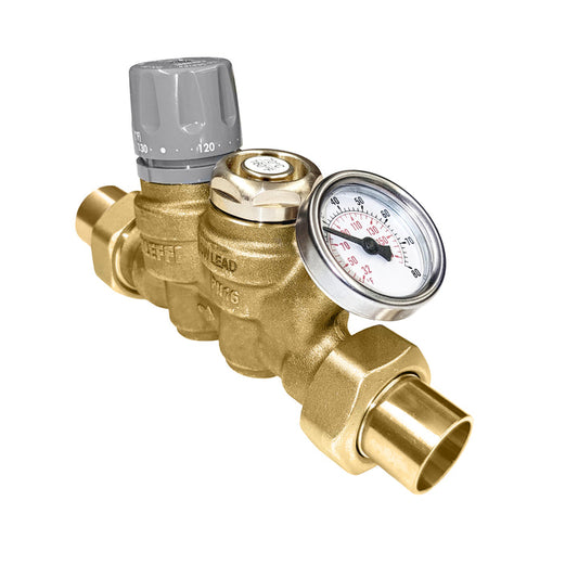 Caleffi 116240AC 106 ThermoSetter™Adjustable Thermal Balancing Valve ½” press unions, gauge, 160F therm. dis. cartridge, isolation valves