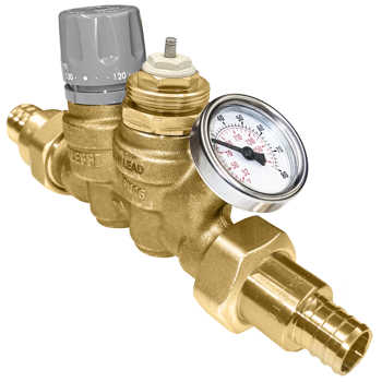 Caleffi 116340AC 107 ThermoSetter™Adjustable Thermal Balancing Valve ½” PEX crimp unions, gauge, actuator dis. cartridge, isolation valves