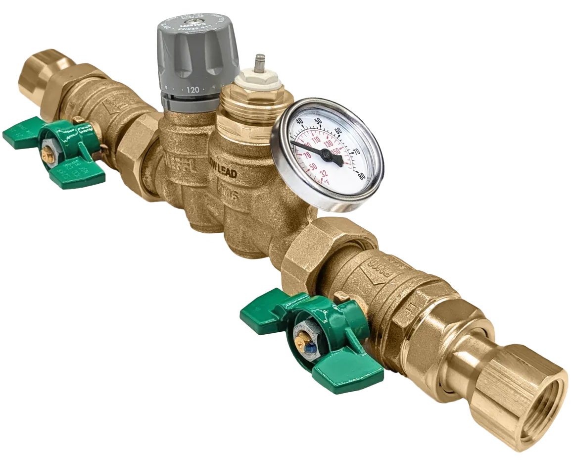 Caleffi 116350AC 002 ThermoSetter™Adjustable Thermal Balancing Valve 3/4" FNPT unions, gauge, actuator dis. cartridge