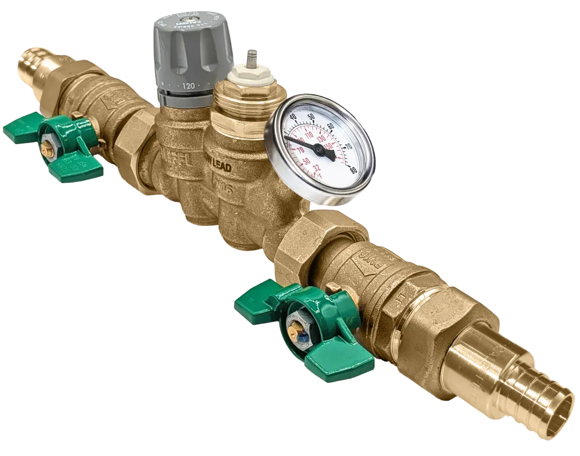 Caleffi 116350AC 007 ThermoSetter™Adjustable Thermal Balancing Valve 3/4" PEX crimp unions, gauge, actuator dis. cartridge