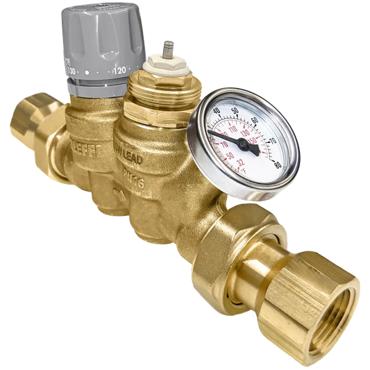 Caleffi 116350AC 002 ThermoSetter™Adjustable Thermal Balancing Valve 3/4" FNPT unions, gauge, actuator dis. cartridge