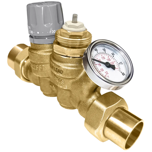 Caleffi 116350AC 109 ThermoSetter™Adjustable Thermal Balancing Valve 3/4" sweat unions, gauge, actuator dis. cartridge, isolation valves