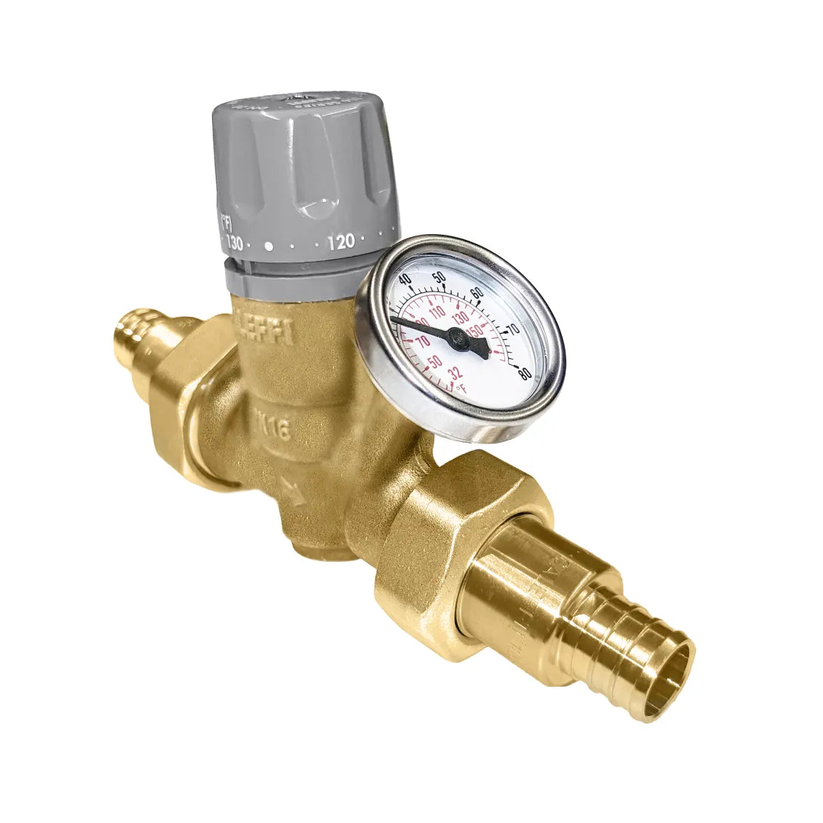 Caleffi 116441AC 008 ThermoSetter™Adjustable Thermal Balancing Valve ½” PEX expansion unions, gauge