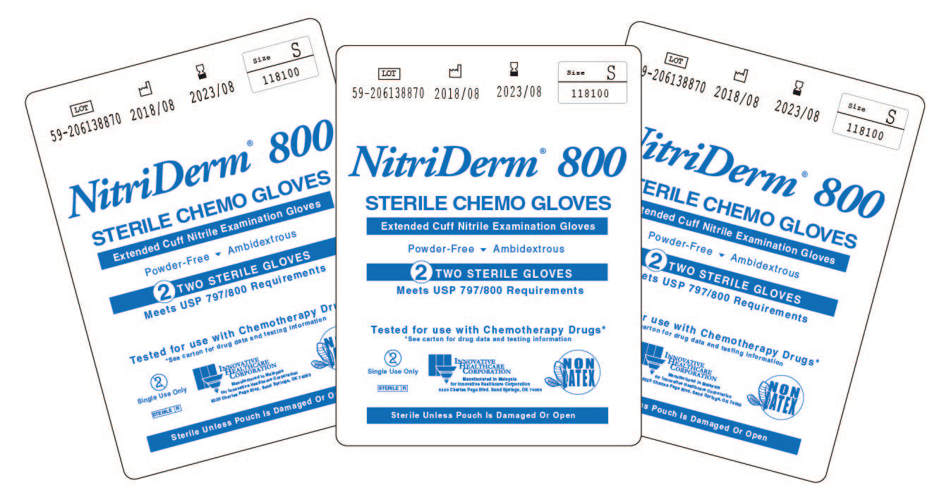 Innovative Healthcare 118100 Nitriderm 800 Nitrile Sterile Exam Gloves – Extended Cuff - S, 50 Pr/Bag, 4 Bags/Cs, S, 50 Pr/Bag, 4 Bags/Cs