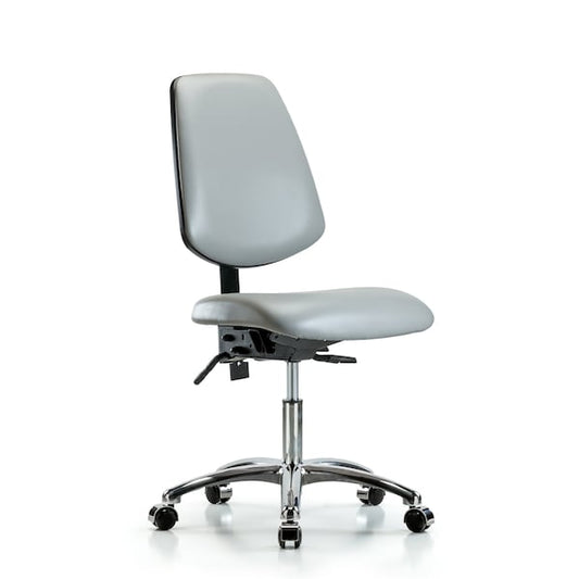 Blue Ridge Ergonomics VDHCH-MB-CR-T1-A0-CC-8567 Rutledge Vinyl Chair Chrome - Desk Height with Medium Back, Seat Tilt, & Casters in Dove Trailblazer™ Vinyl