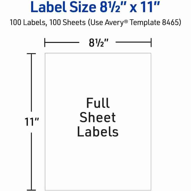 Avery® AVE8465 Mailing Label - Permanent Adhesive - 8.50" Width X 11" Length - 1 / Sheet - Rectangle - Inkjet - White - 100 / Box