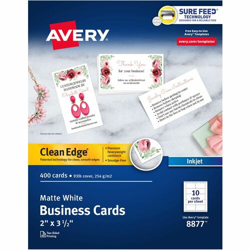 Avery® AVE8877 Business Card - 2" X 3.50" - Matte - 400 / Box - White