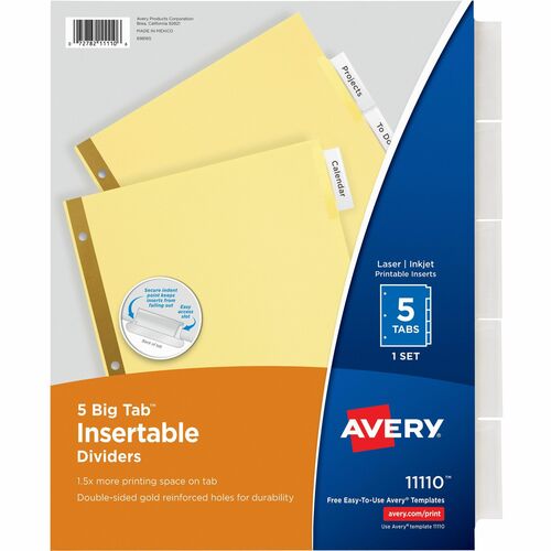 Avery® AVE11110 Avery® Big Tab Insertable Dividers - Reinforced Gold Edge