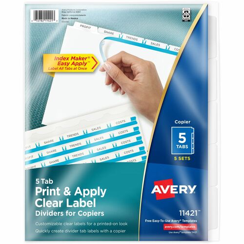 Avery® AVE11421 Avery® Print & Apply Clear Label Dividers - Index Maker Easy Peel Printable Labels
