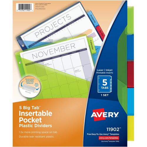 Avery® AVE11902 Avery® Big Tab Insertable Plastic Dividers with Pocketsfor Laser and Inkjet Printers