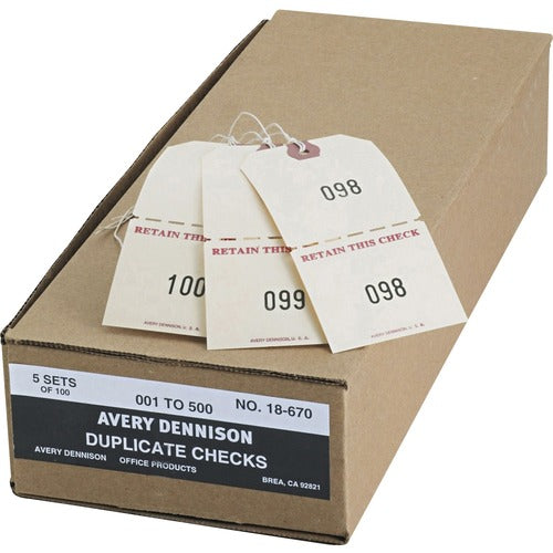 Avery® AVE18670 Avery® Duplicate Auto Park Tags, Manila, Strung, 4-3/4" x 2-3/8" , 500 Tags (18670)