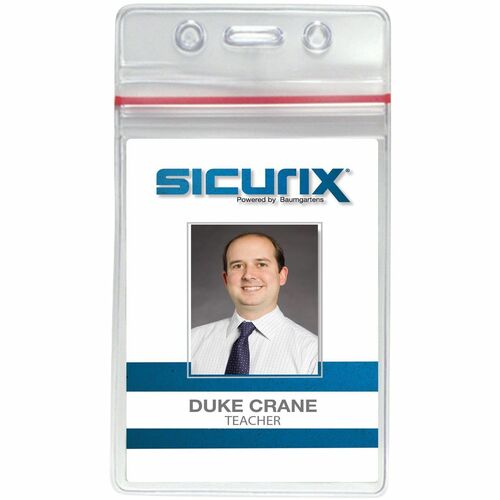 SICURIX BAU47840 Sealable Id Badge Holder - Vertical - Vinyl - 50 / Pack - Clear