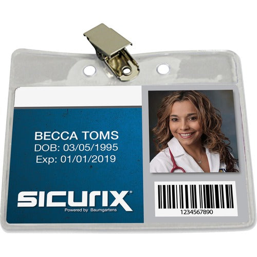 SICURIX BAU67850 Horizontal Badge Holder With Clip - 2.5" X 3.5" - Vinyl - 50 / Pack - Clear