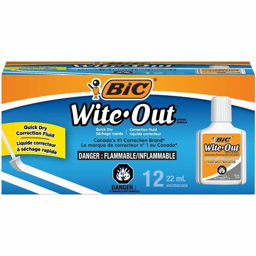 BIC BICWOFQD12WE Quick Dry Correction Fluid, White