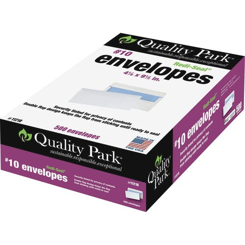 Quality Park QUA11218 Redi-Seal Security Envelopes - Security - #10 - 4.13" Width X 9.50" Length - 24 Lb - Gummed - Wove - 500 / Box - White