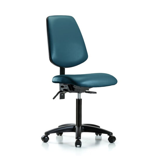 Blue Ridge Ergonomics VMBCH-MB-RG-T1-A0-NF-RC-8801 Rutledge Vinyl Chair - Medium Bench Height with Medium Back, Seat Tilt, & Casters in Marine Blue Supernova™ Vinyl