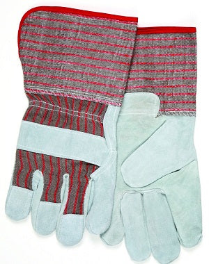 MCR Safety 1210S Economy Split Leather Palm Work Gloves Striped Fabric Back and Cuff 4.5 Inch Gauntlet Starched Safety Cuff (1 DZ)