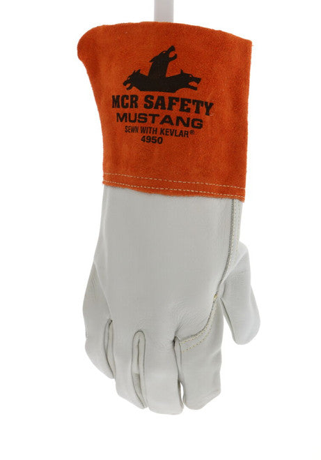 MCR SAFETY 4950M Grain Leather Gauntlet Cuff Sewn W/Kevl (1 PR)