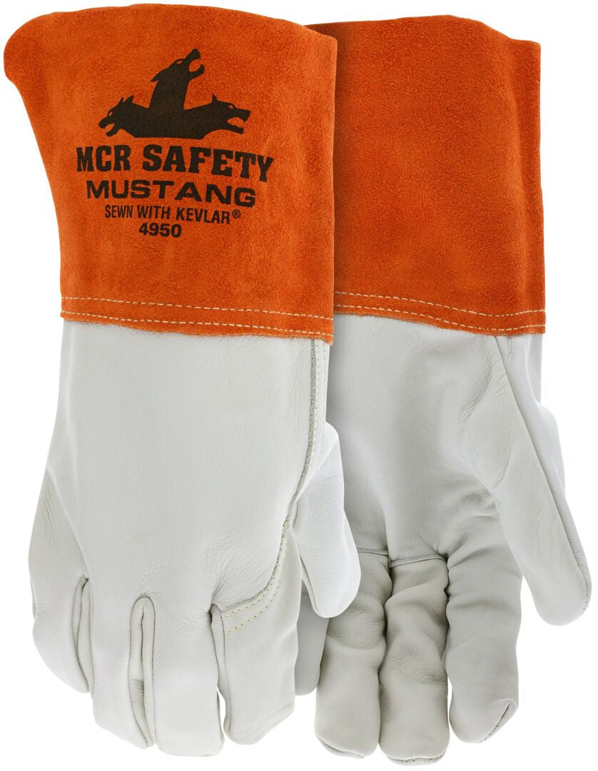 MCR SAFETY 4950M Grain Leather Gauntlet Cuff Sewn W/Kevl (1 PR)