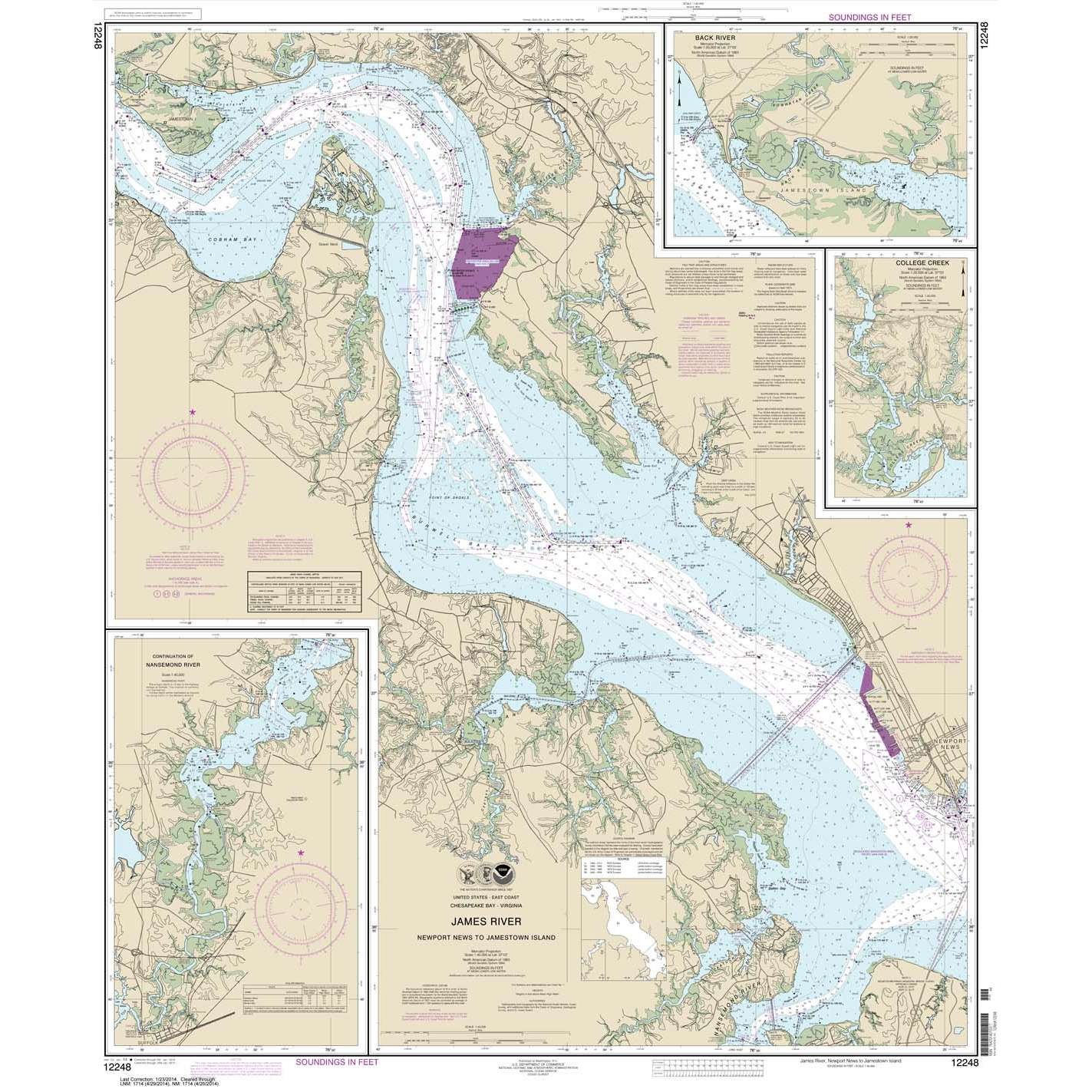 Paradise Clay NO_12248 HISTORICAL NOAA Chart James River Newport News to Jamestown Island; Back River and College Creek