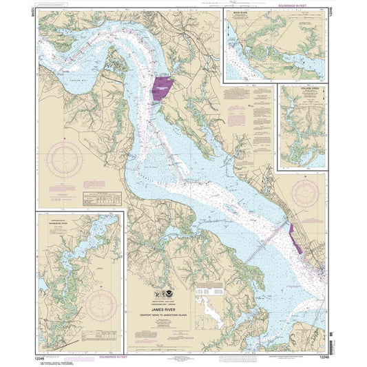 Paradise Clay NO_12248 HISTORICAL NOAA Chart James River Newport News to Jamestown Island; Back River and College Creek