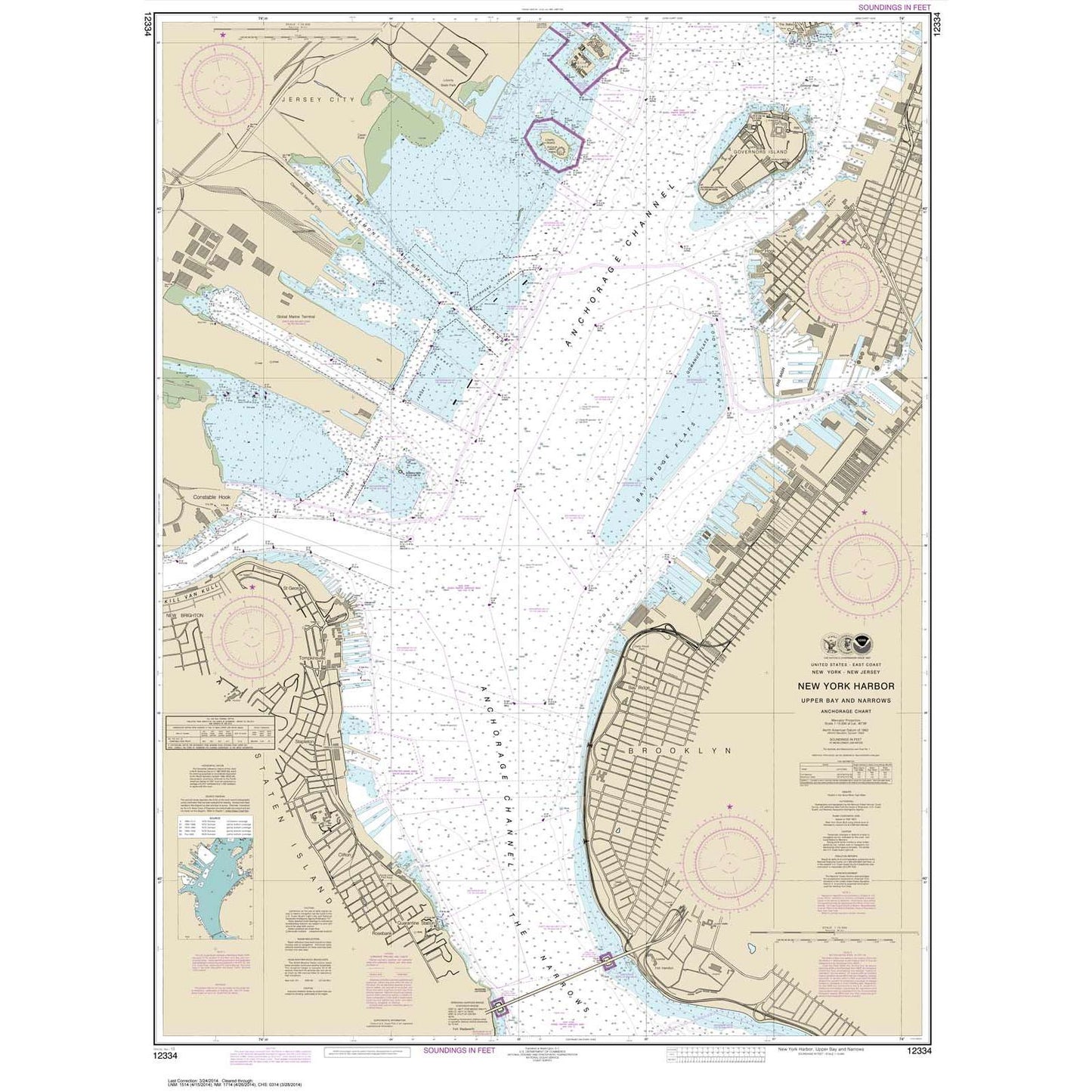 Paradise Clay NO_12334 HISTORICAL NOAA New York Harbor Upper Bay and Narrows-Anchorage Chart