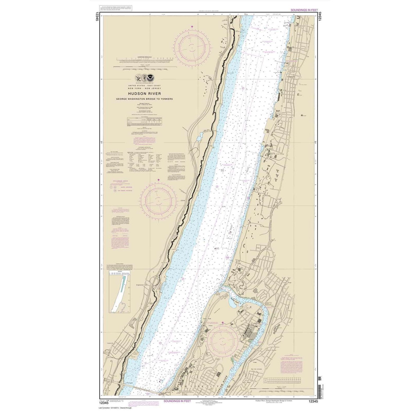 Paradise Clay NO_12345 HISTORICAL NOAA Chart Hudson River George Washington Bridge to Yonkers