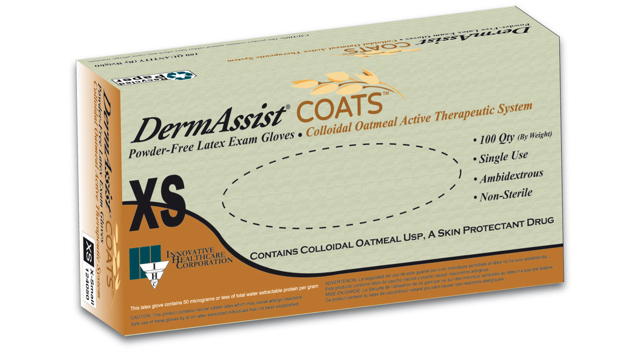 Innovative Healthcare 124050 Dermassist Coats Latex Exam Gloves - Xs, 100 Gloves/Bx, 10 Bx/Cs