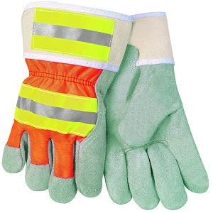 MCR Safety 12440RL Luminator® Reflective Gloves Split Leather Palm Work Gloves C Grade Shoulder Leather 2.5 Inch Hi-Visibility Canvas Safety Cuff (1 DZ)