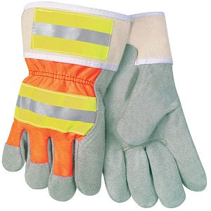 MCR Safety 12440RXL Luminator® Reflective Gloves Split Leather Palm Work Gloves C Grade Shoulder Leather 2.5 Inch Hi-Visibility Canvas Safety Cuff (1 DZ)