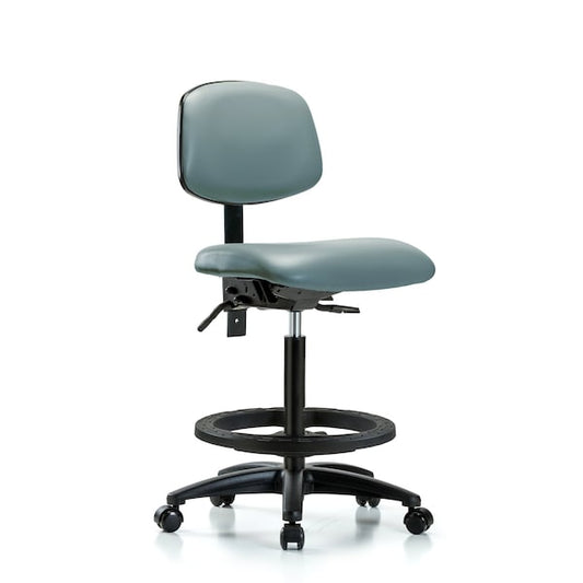 Blue Ridge Ergonomics VHBCH-RG-T0-A0-BF-RC-8822 Rutledge Vinyl Chair - High Bench Height with Black Foot Ring & Casters in Storm Supernova™ Vinyl