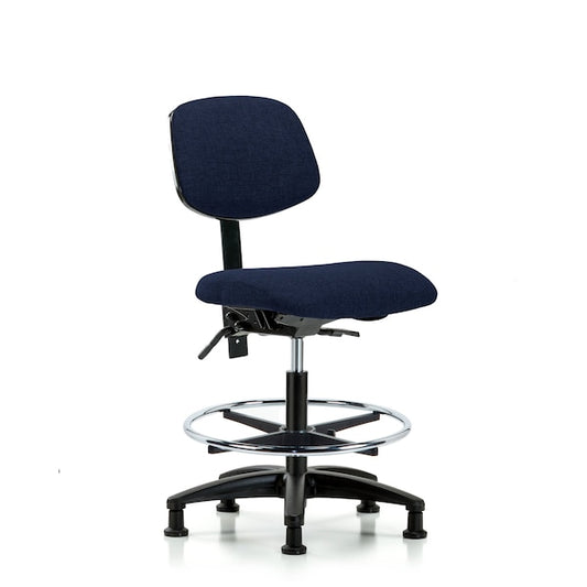 Blue Ridge Ergonomics FMBCH-RG-T0-A0-CF-RG-F45 Rutledge Fabric Chair - Medium Bench Height with Chrome Foot Ring & Stationary Glides in Navy Fabric