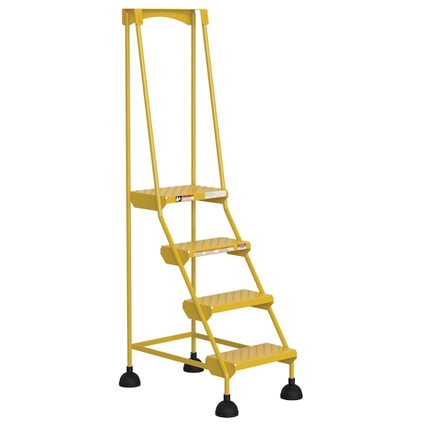 Vestil LAD-4-Y-P 72.9375 H Steel Commercial Spring Loaded Rolling Ladder, 4 Steps