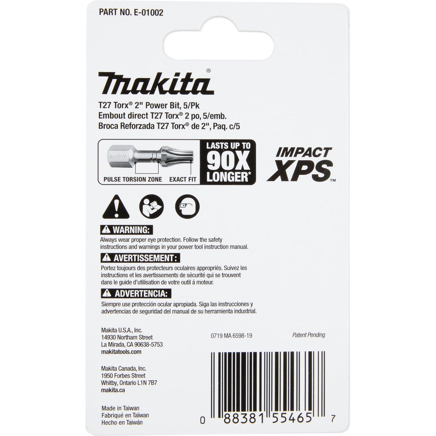 Makita E-01002 Impact Xps® T27 Torx 2" Power Bit, 5/Pk